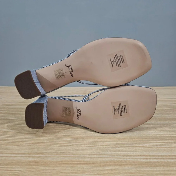 J Crew Sandal Cross Strap Block Heel Blue White Stripe Shoe Womens Size 7 - Picture 11 of 13